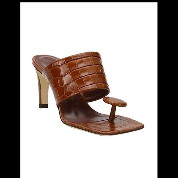 STAUD Luna Croc-Embossed Leather Mules